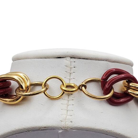 Bold Thick Chain Necklace Double Link Maroon Red Gold Tone 21" Retro Y2K 90s - Picture 4 of 7